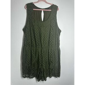 Jessica Simpson Bohemian Broderie Sleeveless Romper Khaki Green Lined Size 3X